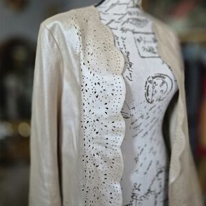 C Concept 100% Leather Cream Scalloped Coastal Cowgirl Blazer Size 8